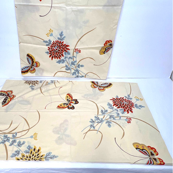 Vtg Cannon Full Fitted Sheet 2 Pillowcases Set Butterflied Flowers Red Gold Blue - Picture 1 of 12